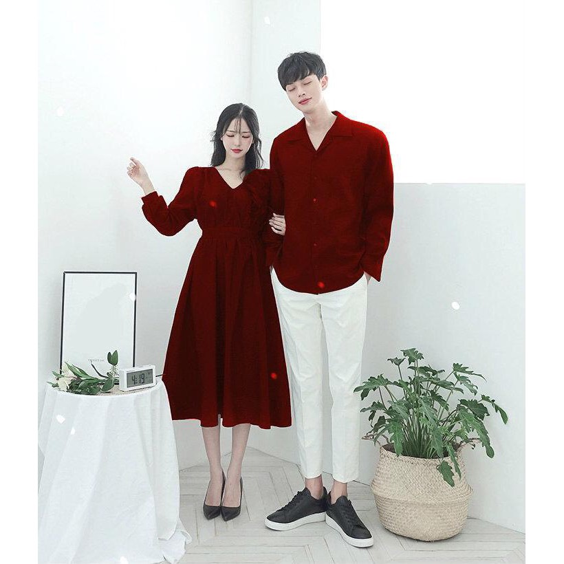 set cặp nam nữ váy áo sơ mi cao cấp y hình