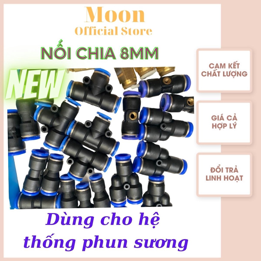 KHỚP NỐI NHANH DÂY PHUN SƯƠNG 8MM, BỘ 5 CÁI, NỐI GÓC, NỐI THẲNG, CHIA CHỮA T, CHIA CHỮ Y, CHIA CHƯ THẬP