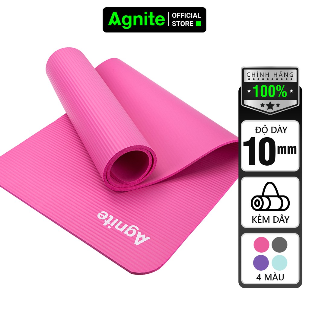 Thảm tập Yoga và GYM cao cấp chuyên dụng,  dày 10mm kèm dây đựng Agnite, dễ dàng lau chùi - EL110