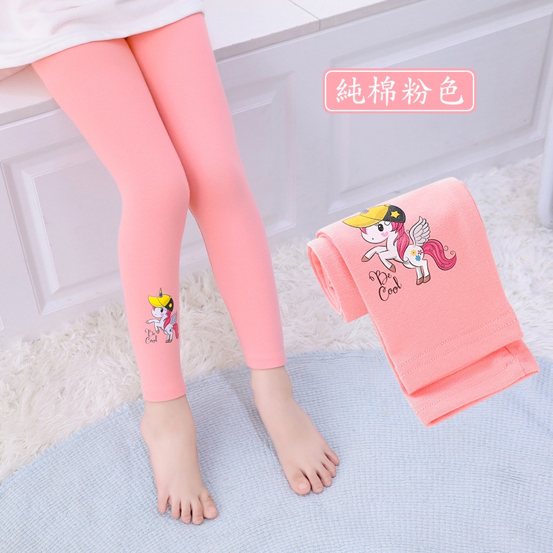 Quần legging vải cotton màu trơn in hoạt hình phong cách thu đông thời trang Hàn Quốc cho bé gái 85-155cm tùy chọn