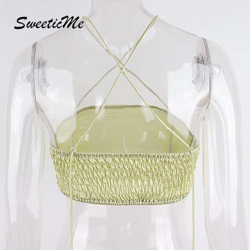 Áo Lửng Hai Dây Màu Trơn Siêu Ngắn Thiết Kế Xếp Ly Thời Trang Mới Cho Nữ | BigBuy360 - bigbuy360.vn