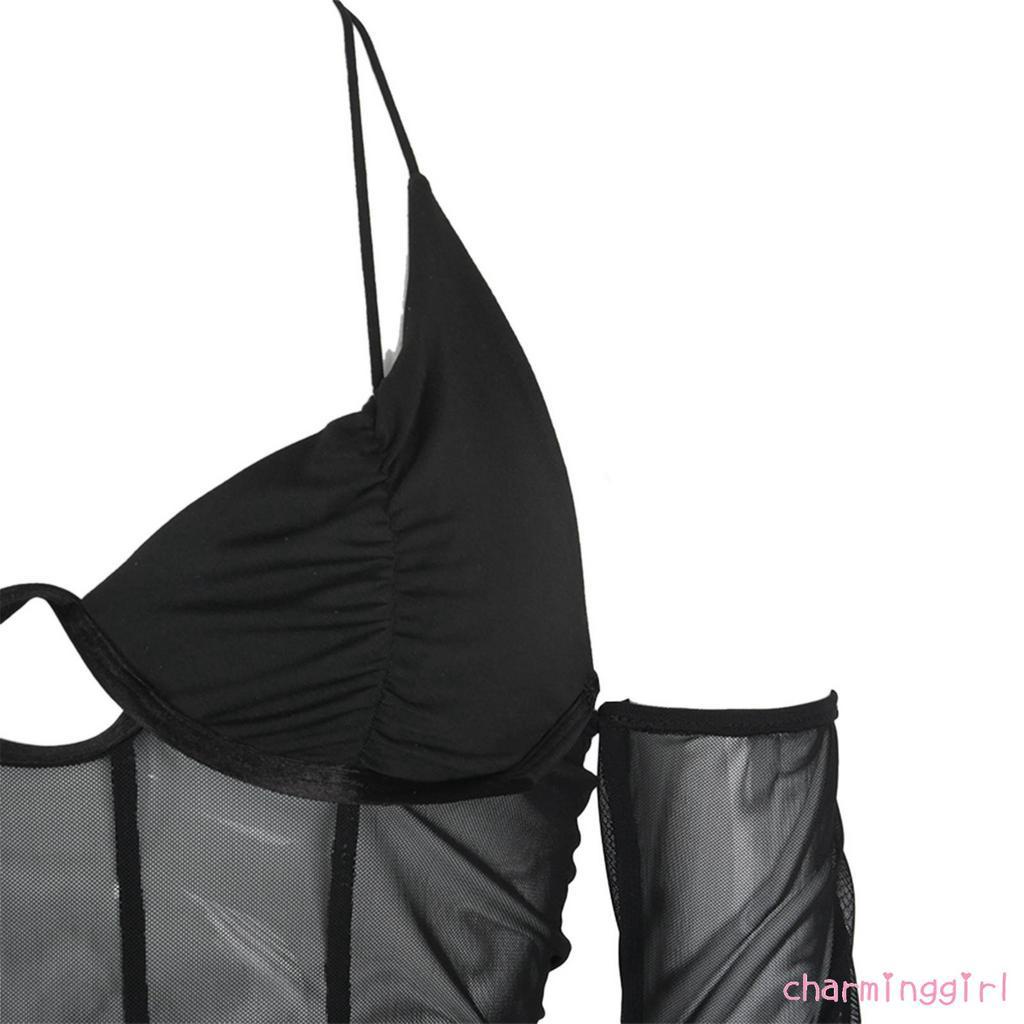 Áo Nữ Dài Tay Phối Lưới Hở Lưng Quyến Rũ