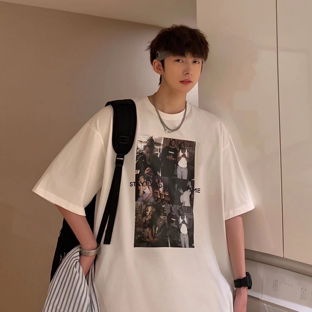 Áo Thun Tay Ngắn Dáng Rộng In Chữ Phong Cách Hip Hop Hàn Quốc Thời Trang Mùa Hè Cho Nam size M-5XL