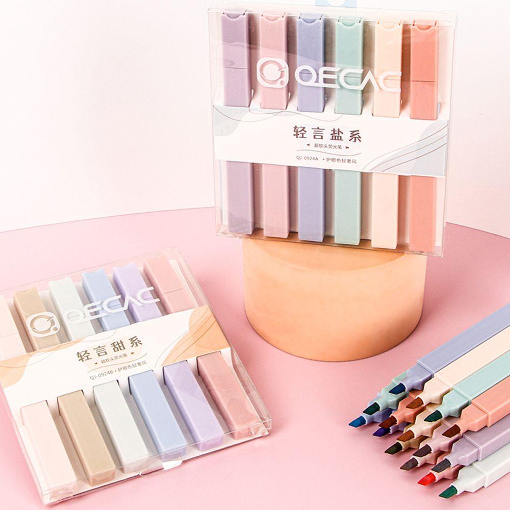 Bộ 6 Bút Dạ Quang Họa Tiết Dễ Thương Dùng Đánh Dấu Sách Tiện Dụng