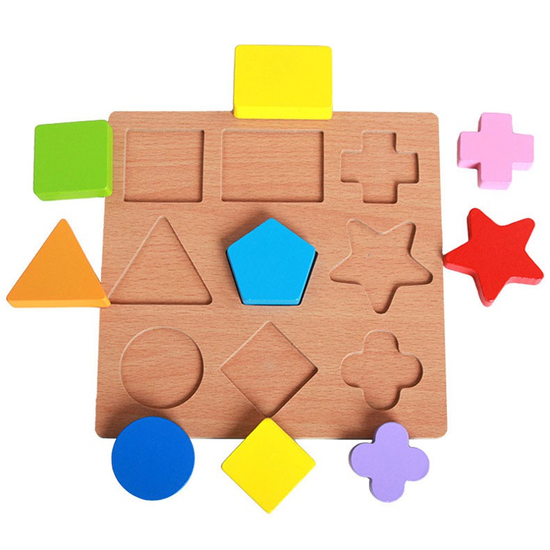 Combo 3 món Giáo cụ montessori bảng ghép các khối hình học đồng tâm ngũ sắc đồ chơi gỗ