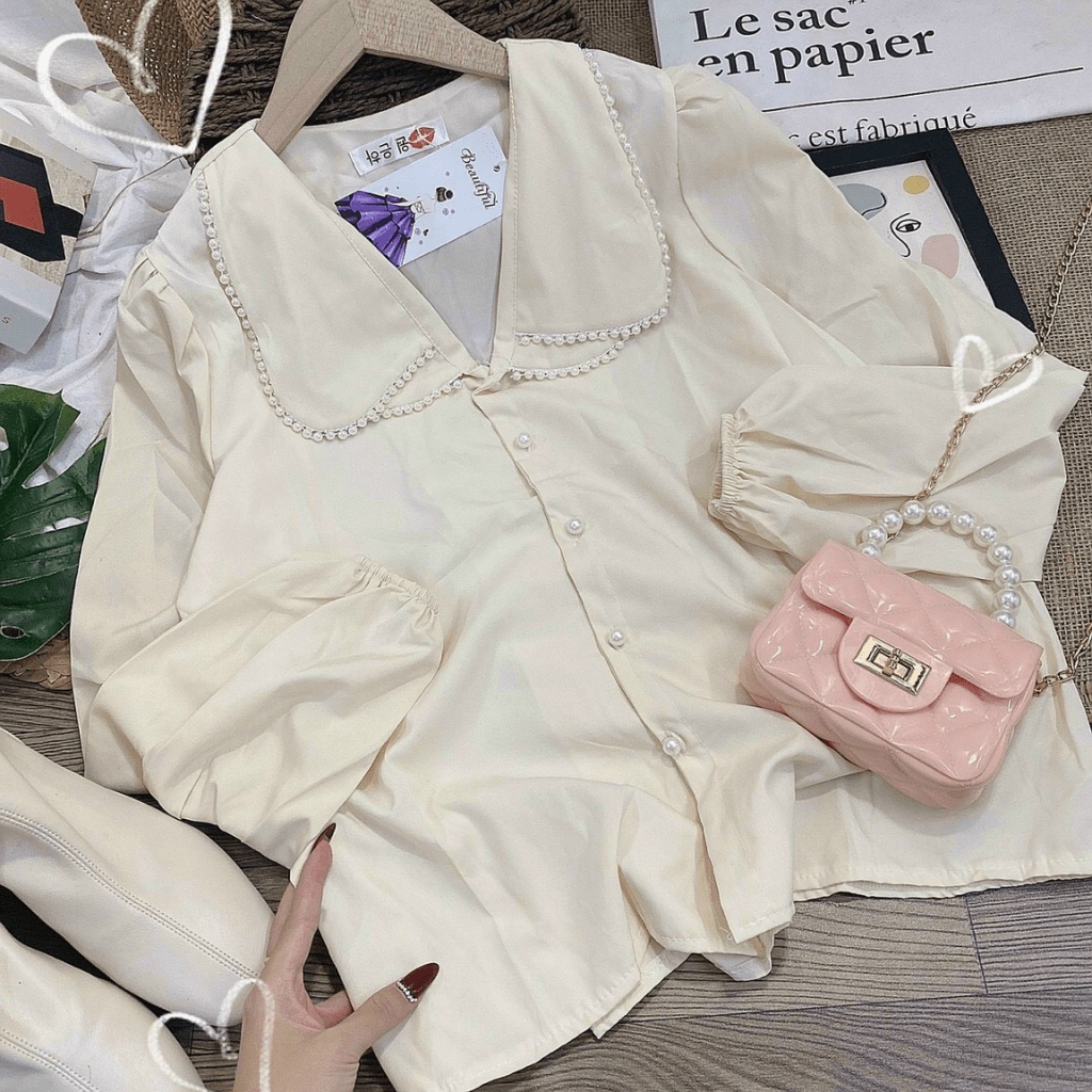 (Mẫu Mới) Áo Lụa Cổ Sen Hai Lá Dây Ngọc Cổ Siêu Xinh UP Valentina Shop