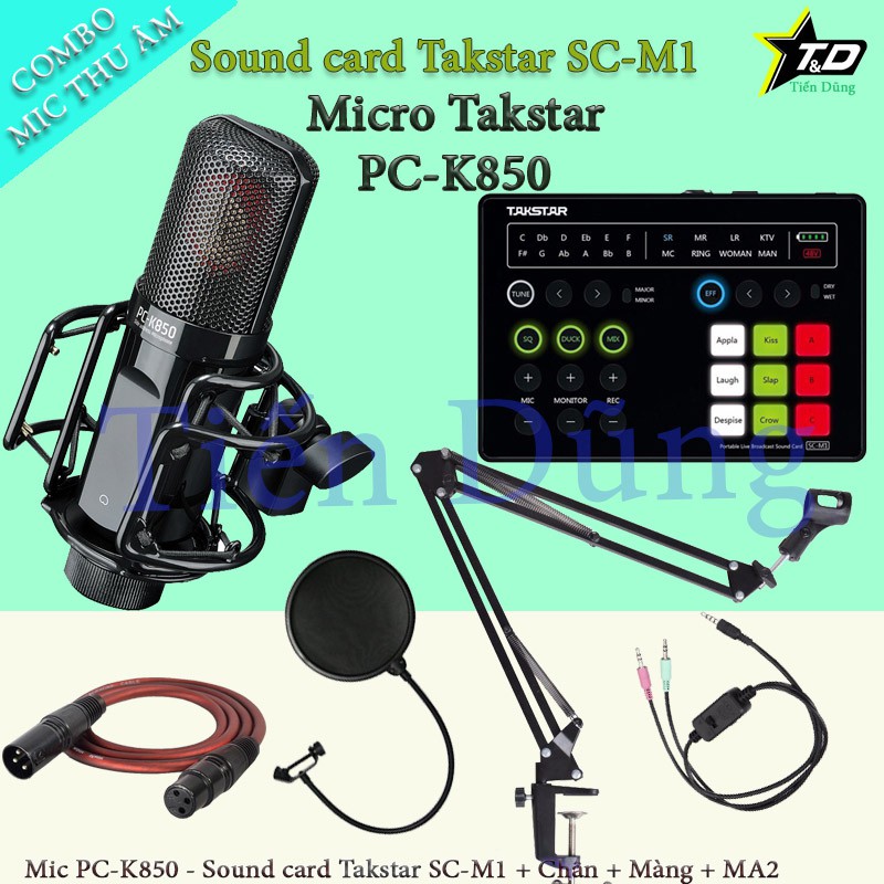 [Mã 159ELSALE hoàn 7% đơn 300K] Bộ mic thu âm cao cấp Takstar PC K850 đi sound card SC M1 chân màng dây livestream MA2