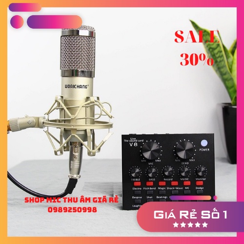Combo Micro BM 900 Woaichang + Sound Card V8 –, karaoke giá rẻ Hỗ Trợ Hát Autotune , Livestream ,Thu Âm Cực Hay