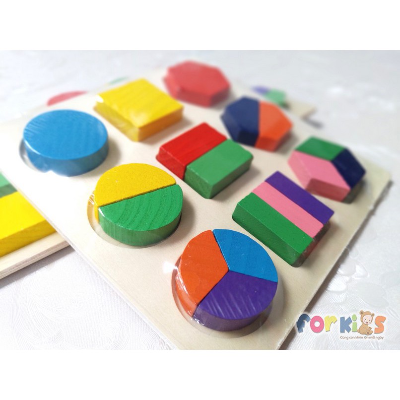 Đồ chơi xếp hình bằng gỗ, bộ 3 bảng ghép hình học, Giáo cụ montessori đồ chơi khoa học.