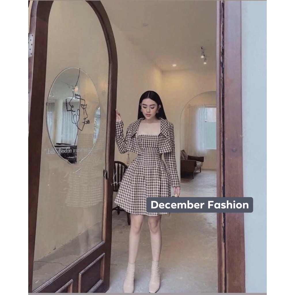 Set dạ váy kèm áo choàng croptop ngăn, Set váy nư, Chất vải loại 1 - December Fashion | BigBuy360 - bigbuy360.vn