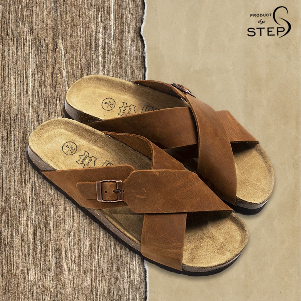 Dép đế trấu Unisex Da Quai chéo khóa