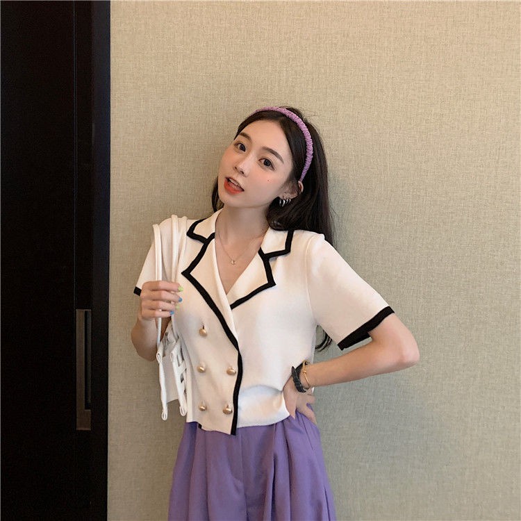 Áo Khoác Len Phối Hai Hàng Nút Phong Cách Hàn Quốc Thời Trang Mùa Hè