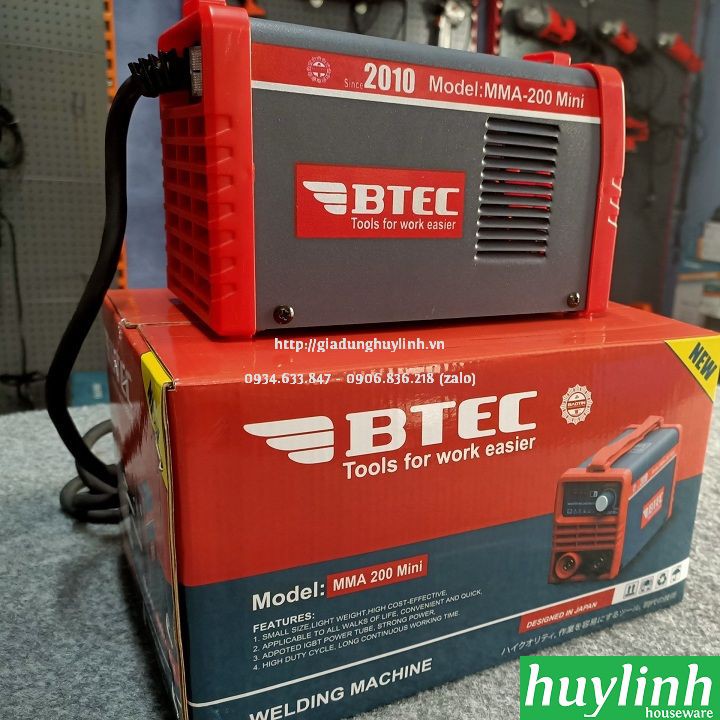 Máy hàn que điện tử inverter Btec MMA-200 mini - Kéo liên tục 2.5