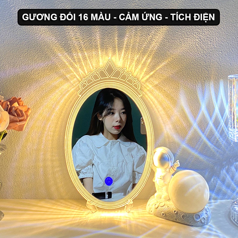 Gương trang điểm để bàn phòng ngủ tích hợp ánh sáng đổi 3 màu