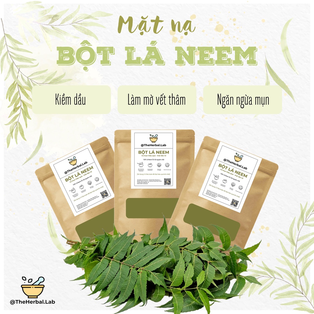 Bột lá Neem nguyên chất HANDMADE + tặng bộ dụng cụ đắp mặt