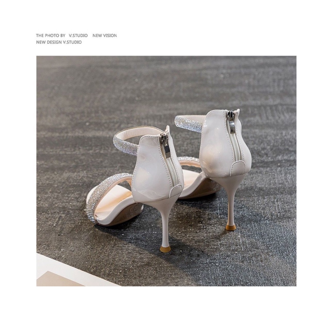 Giày Cao Gót Đính Đá Màu Đen Quyến Rũ Thời Trang Hè 2022 Cho Nữ