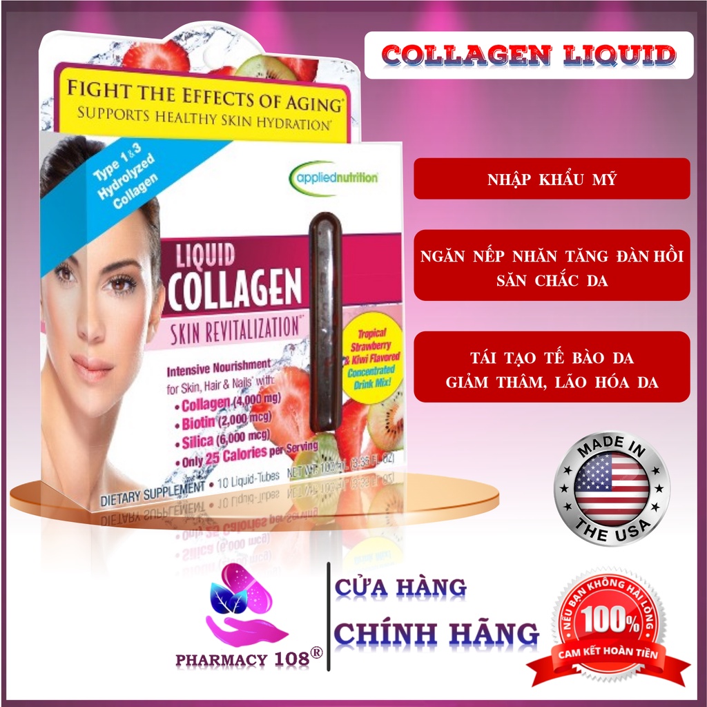 Nước uống Collagen Liquid✅CHÍNH HÃNG MỸ✅Liquid Collagen nước uống đẹp da chống lão hóa săn chắc da mặt 30 ống