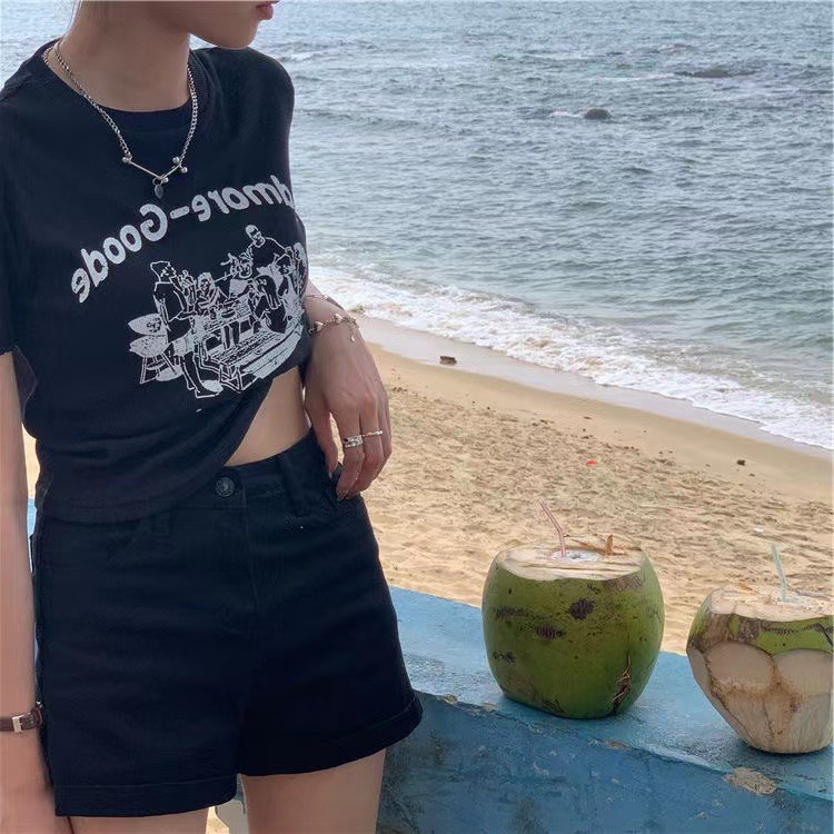 Áo thun ZHELIHANGFEI tay ngắn in họa tiết thời trang gợi cảm cho nữ