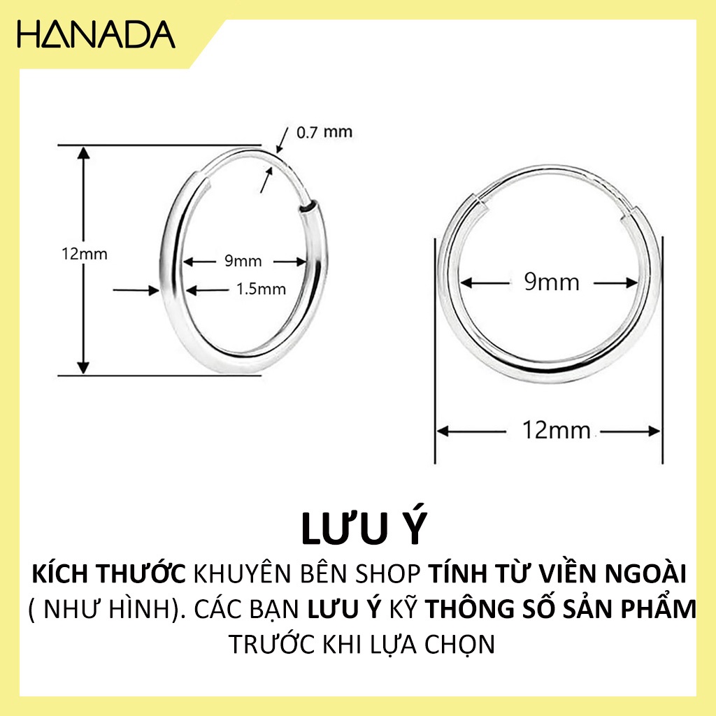 Khuyên Tai Bạc Ta Dày Hanada Khoen Tròn Đeo Nhiễu Lỗ Bông Tai Trơn Cá Tính Nam Nữ