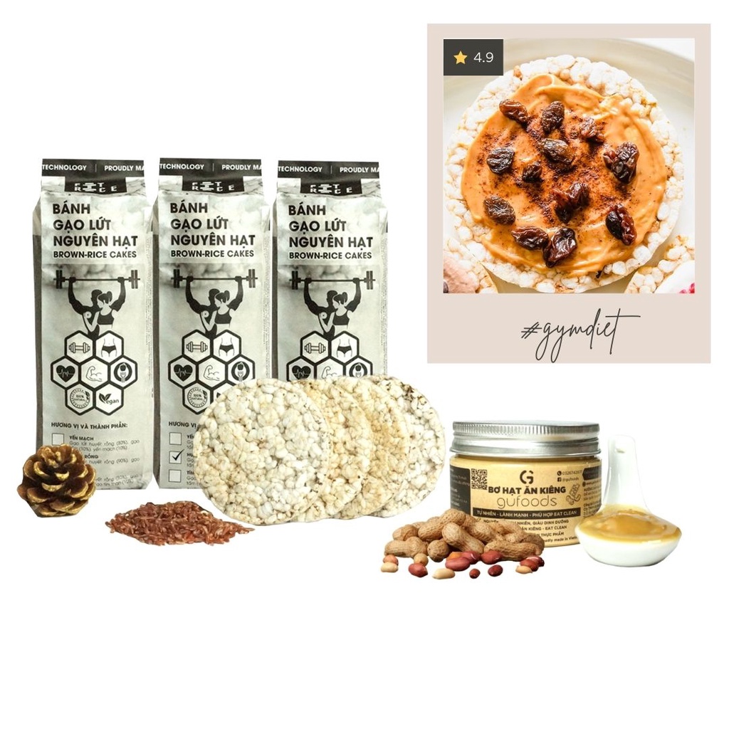 Combo Bánh gạo lứt ăn kiêng FitRice (500g) + Các loại topping - Bữa ăn tiện lợi, Ăn kiêng, Tập gym, Eat clean