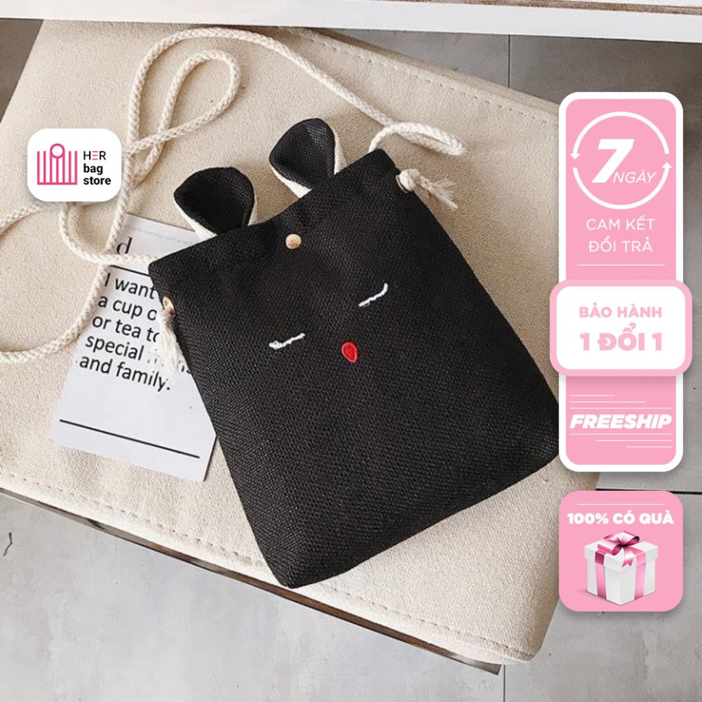 Túi tote mini ULZZANG dây rút hàn quốc vải đeo chéo canvas bag giá rẻ đẹp đi học Herbagstore HB03