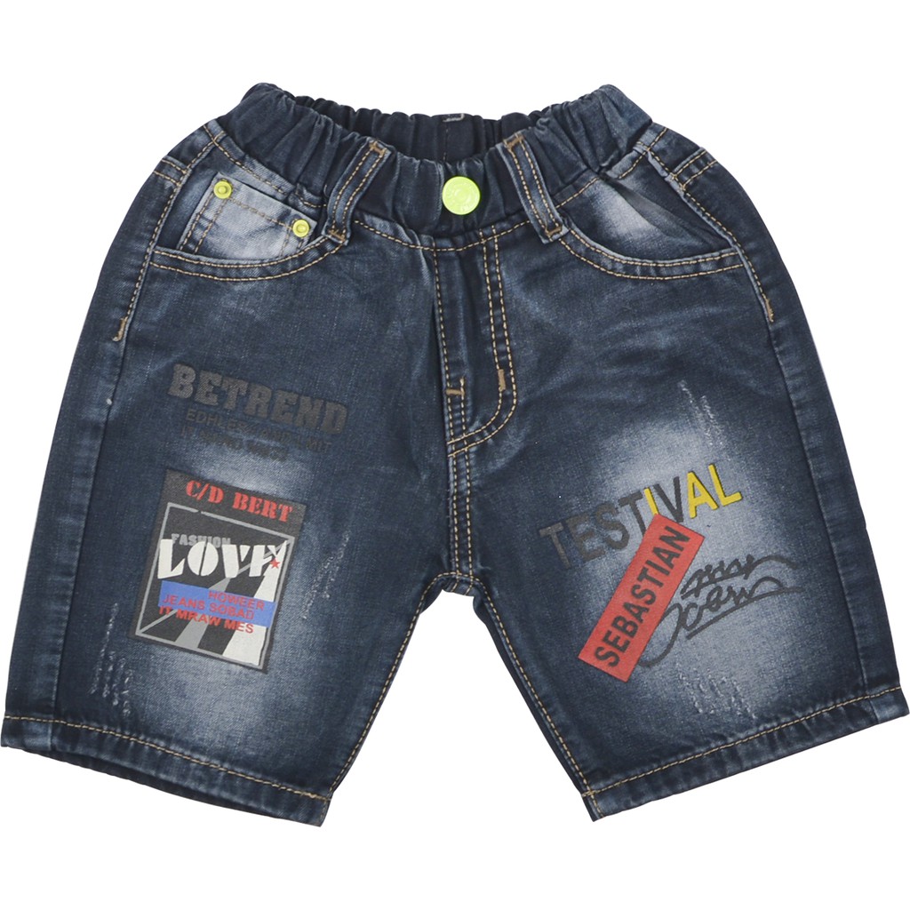 Quần short jean bé trai TrueKids Hàng Xuất Vải Mịn Mềm in testival