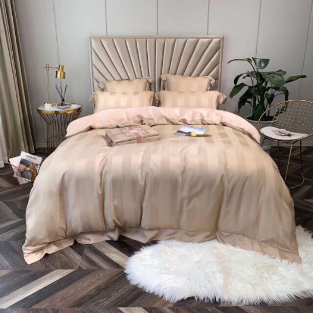 Siêu phẩm bộ chăn ga Lụa Tencel kẻ 3p cao cấp. Giá rẻ nhất.