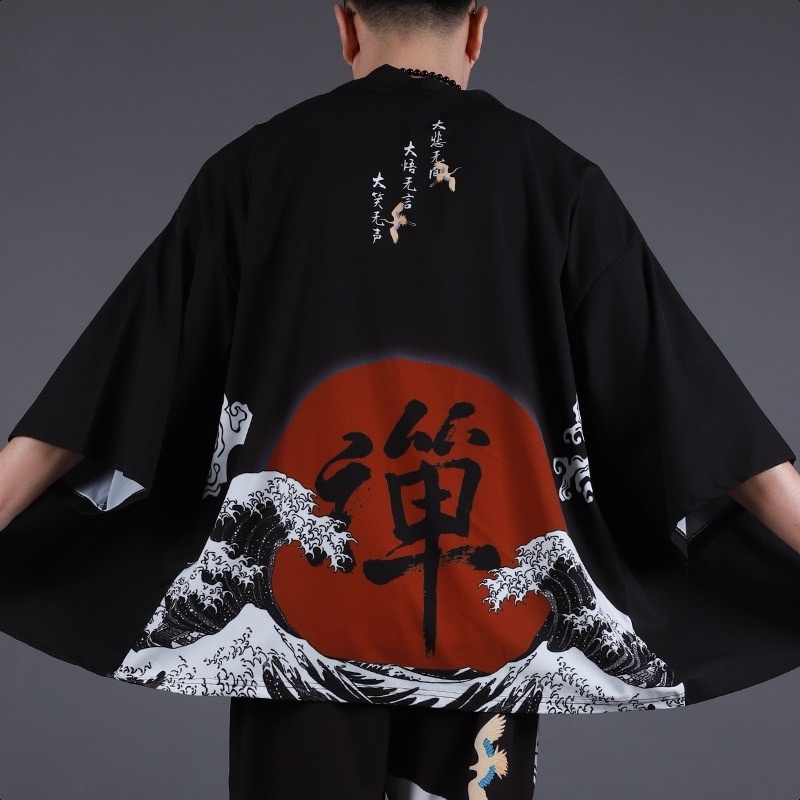 Áo Khoác Kimono Nhật Bản In Họa Tiết Samurai Cho Nam