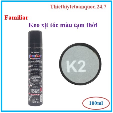 [Chính hãng] K2-Xám Gôm xịt màu tạm thời Familiar đủ màu 100ml keo nhuộm tóc gội là hết