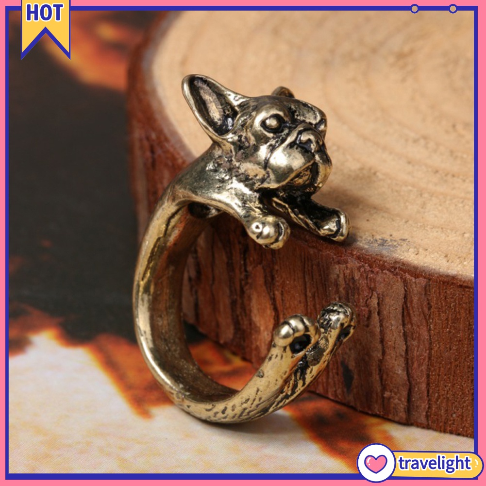 Nhẫn Hở Hình Chó Pit Bull Phong Cách Retro