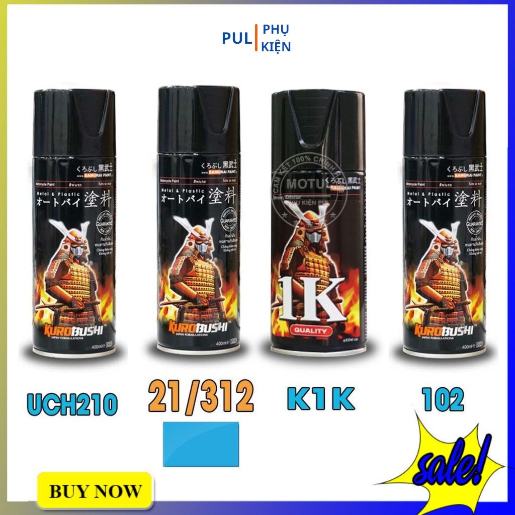 Combo 4 chai sơn samurai màu xanh da trời gồm 21/312 - UCH210 - 102 - K1K - giấy nhám P800