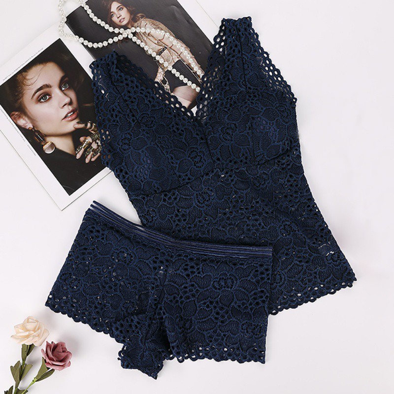 Set áo lót ren hoa + quần lót thiết kế quyến rũ cho phái nữ