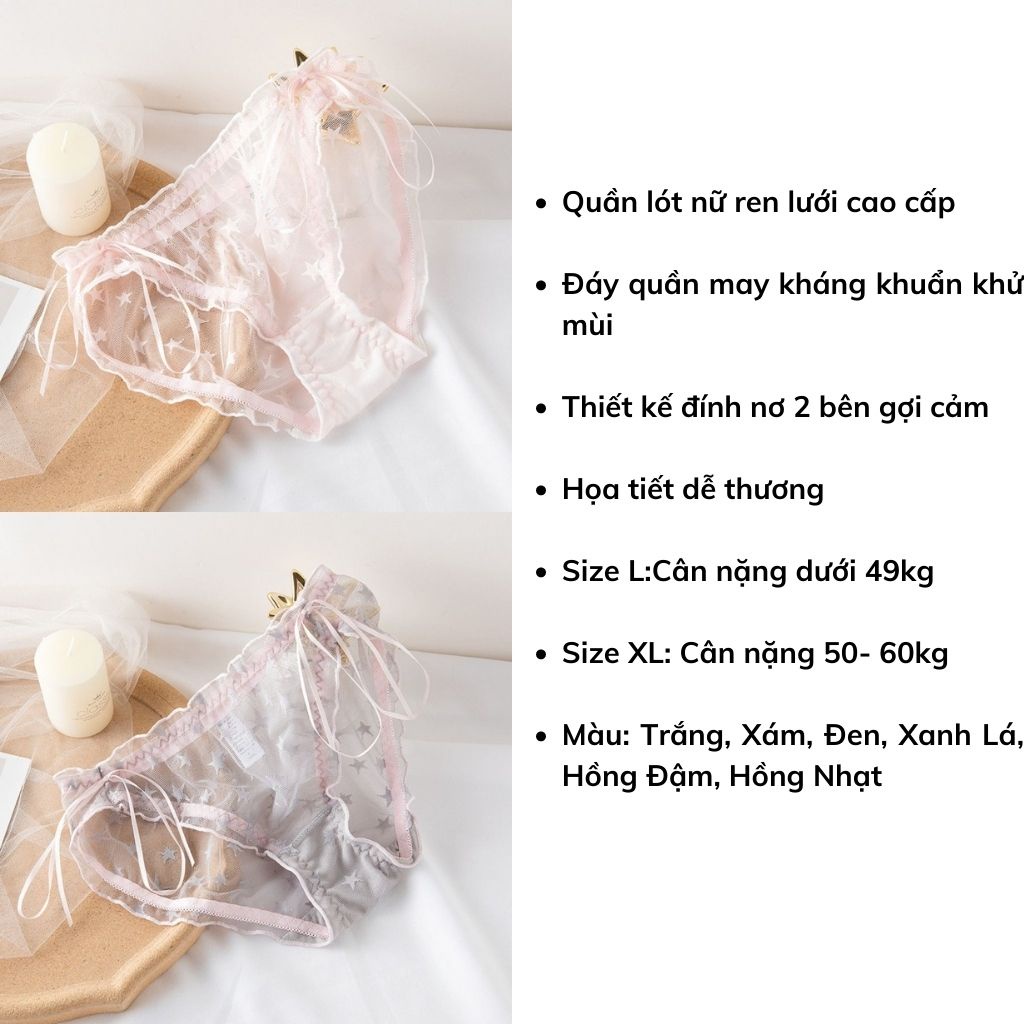 Quần lót nữ ren cao cấp siêu mỏng đính nơ 2 bên sexy, Quần chíp nữ kháng khuẩn họa tiết cực đẹp LANIXA L518
