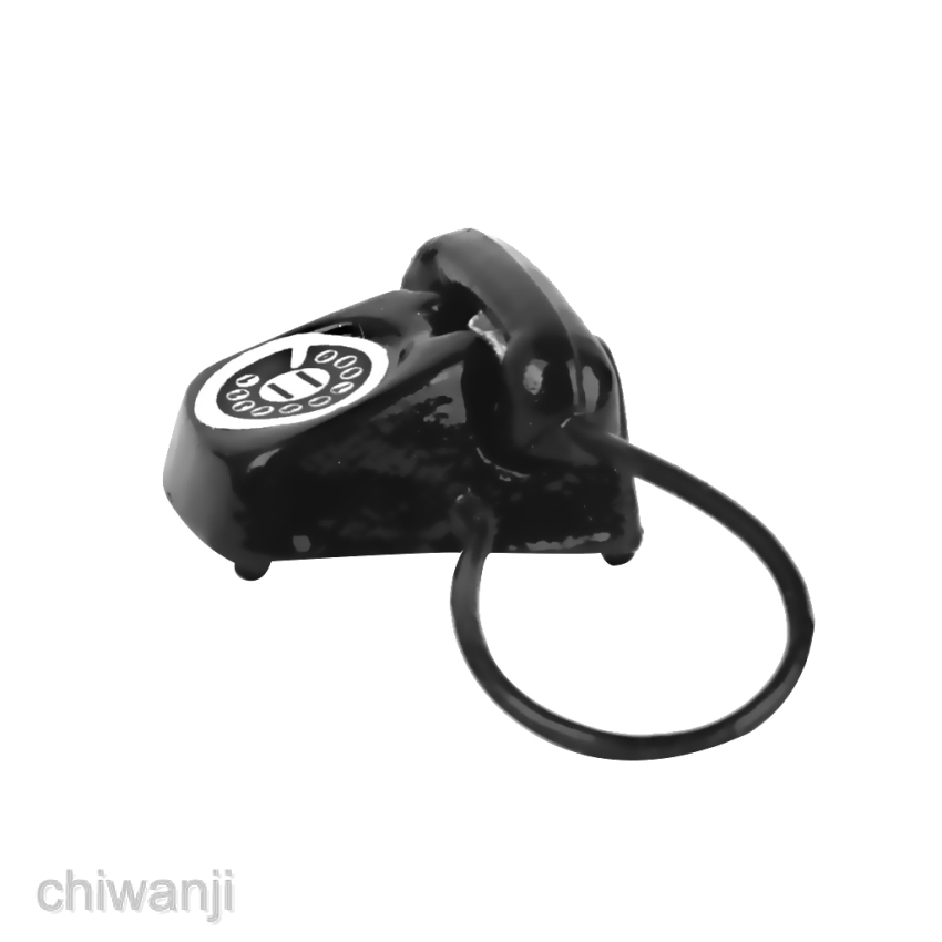 [Chiwanji] Ốp Điện Thoại Kim Loại Màu Đen Phong Cách Vintage Cho Nhà Búp Bê Tỉ Lệ 1 / 12