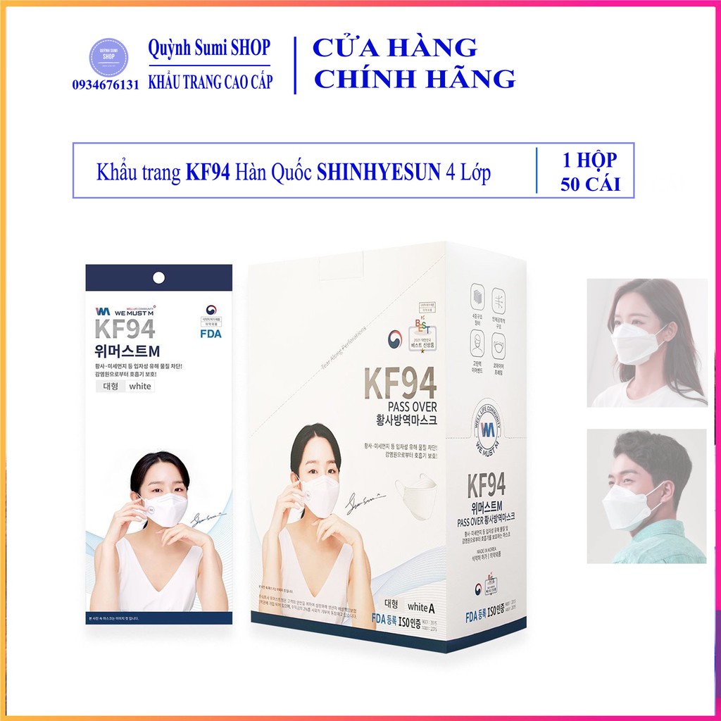 HỘP 50 CÁI KHẨU TRANG Y TẾ HÀN QUỐC (1TÚI/1CÁI) KF94 SHIN HYE SUN 4 LỚP CHỐNG BỤI MỊN 94%