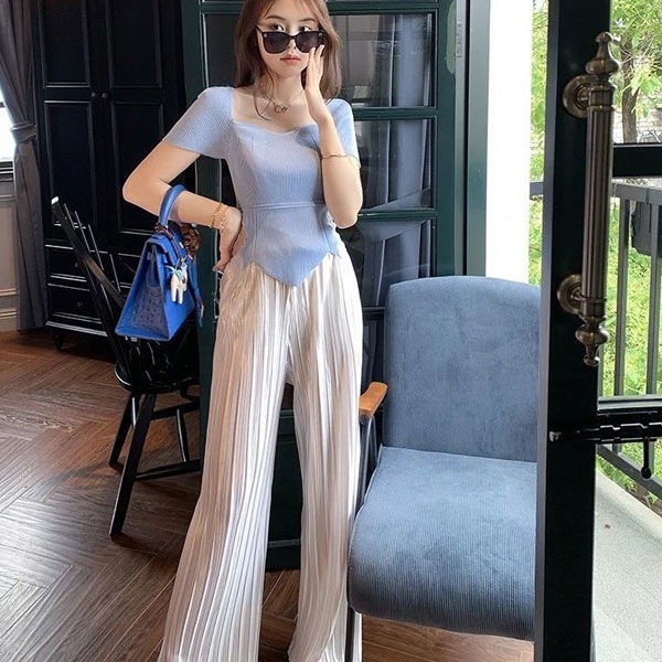 Jiashucheng Quần Ống Rộng Lưng Cao Mỏng Nhẹ Màu Trắng Phong Cách Mới Cho Nữ