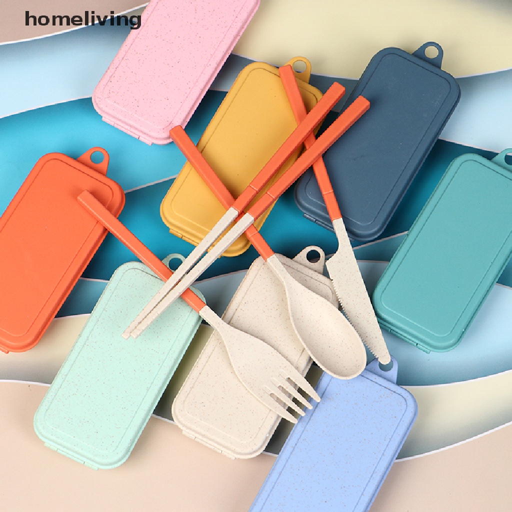 Bộ Muỗng Đũa Nĩa Bằng Lúa Mạch Gấp Gọn Kèm Hộp Đựng Tiện Lợi