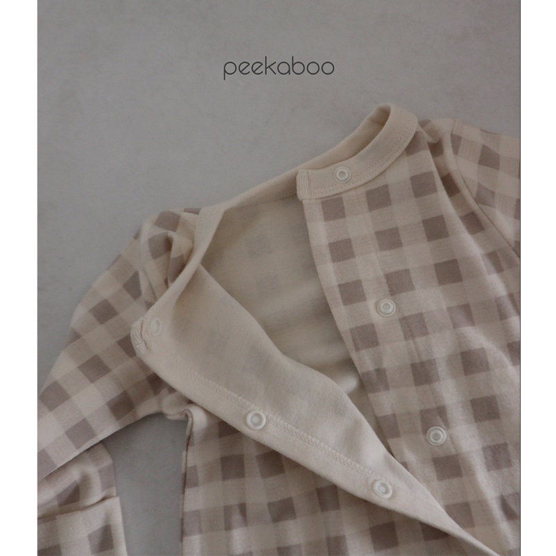 (Chính hãng) Bộ jumpsuit vạt chéo kẻ dài tay liền bàn Cony 2022 co giãn PEEKABOO made in Korea thời trang trẻ em cho bé