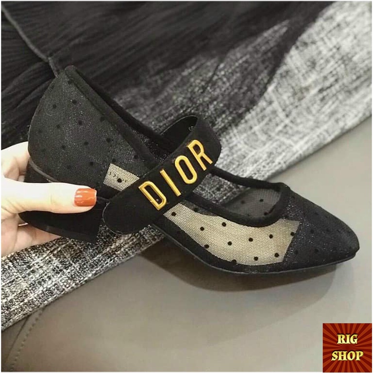 GIÀY BÚP BÊ ᗪIOR PHỐI LƯỚI CHẤM BI QUAI DÁN ĐẾ 4P SIÊU HOT - D16
