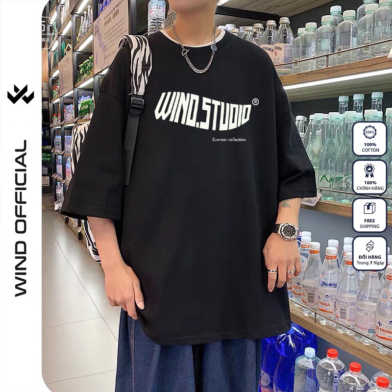 Áo phông unisex form rộng WIND tay lỡ oversize thun 100% cotton Studio nam nữ ulzzang | BigBuy360 - bigbuy360.vn