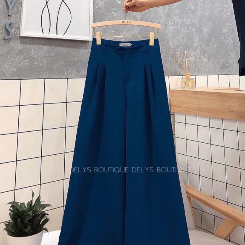 Quần Suông Ống Rộng Khuy Lệch 2 Ly From dài 1m màu xanh dương đậm