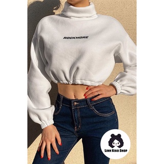 Áo sweater croptop nữ rút eo bo tay thêu chữ ngực siêu xinh