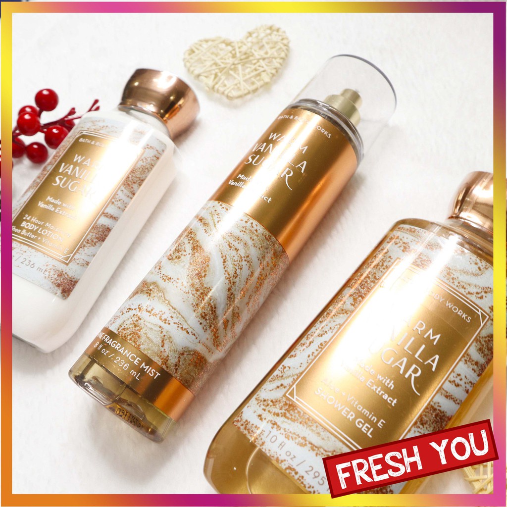 ÁNH NHŨ ✨ Xịt Thơm Toàn Thân Ánh Nhũ Bath & Body Works Diamond Shimmer Mist - Warm Vanilla Sugar 146ml | Thế Giới Skin Care