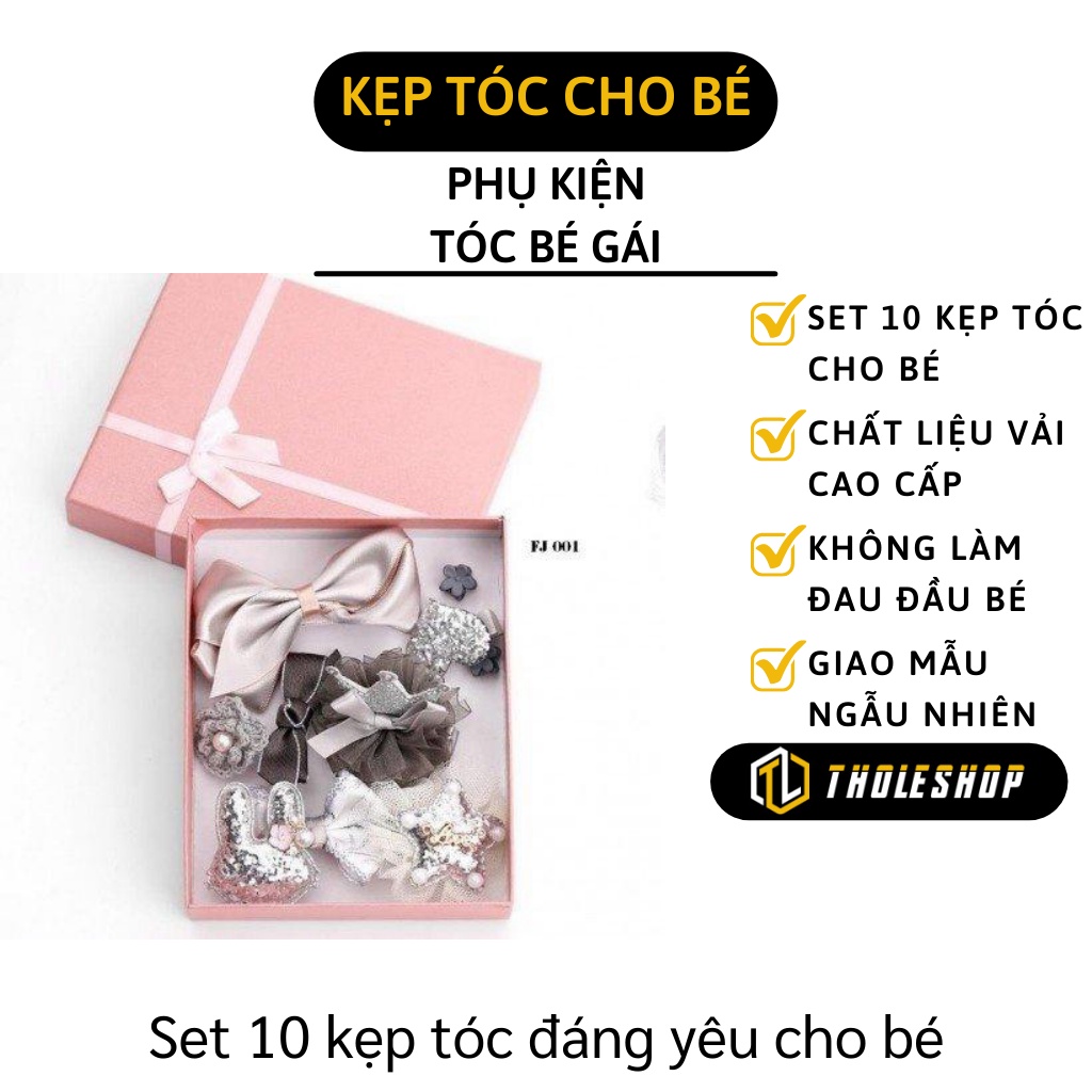 Kẹp Tóc Cho Bé - Hộp 10 Kẹp Tóc, Băng Đô Dễ Thương Hình Nơ, Phụ Kiện Tóc 4082