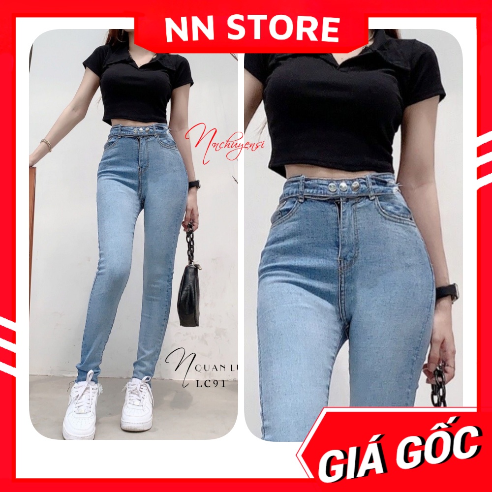 Quần jean nữ cạp cao chất jean cao cấp co giãn ôm dáng lưng phối kiểu dễ thương Quần bò nữ lưng cao