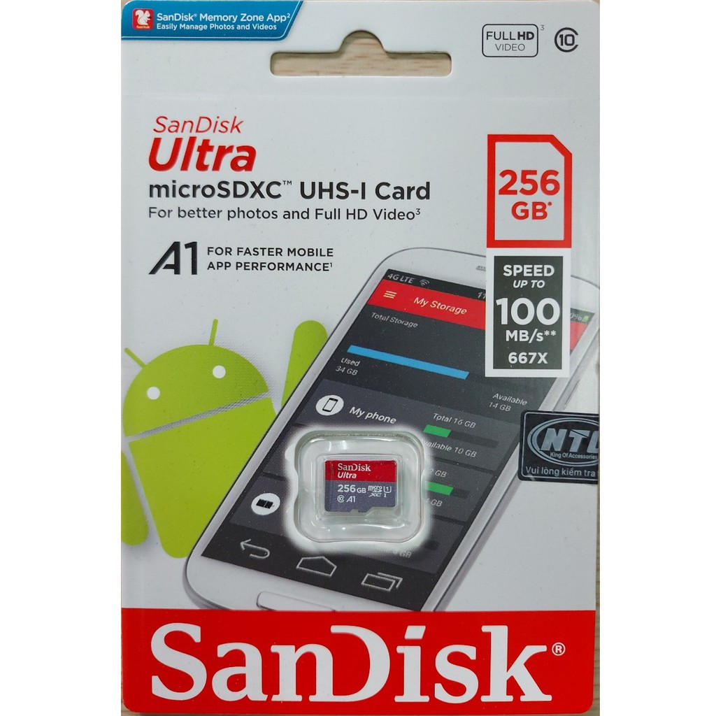Thẻ nhớ MicroSDXC SanDisk Ultra A1 256GB Class 10 U1 100MB/s box Anh - No Adapter (Đỏ)
