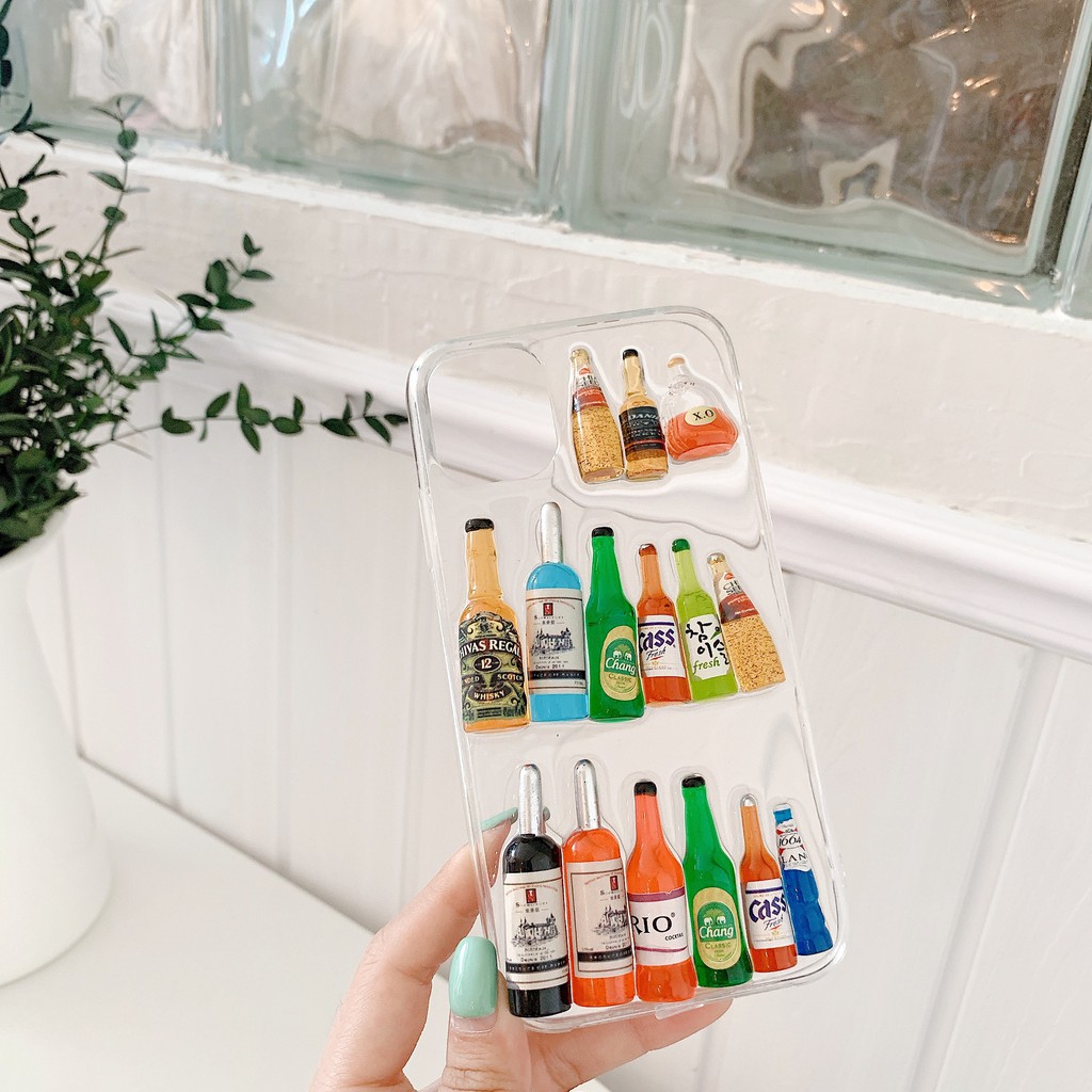 Bottles Ốp điện thoại TPU bảo vệ chống rơi trang trí hình chai rượu 3D cho iPhone 7/7+/8/8+/XR/X/XS/XS MAX/11/11 PRO/11 PRO MAX