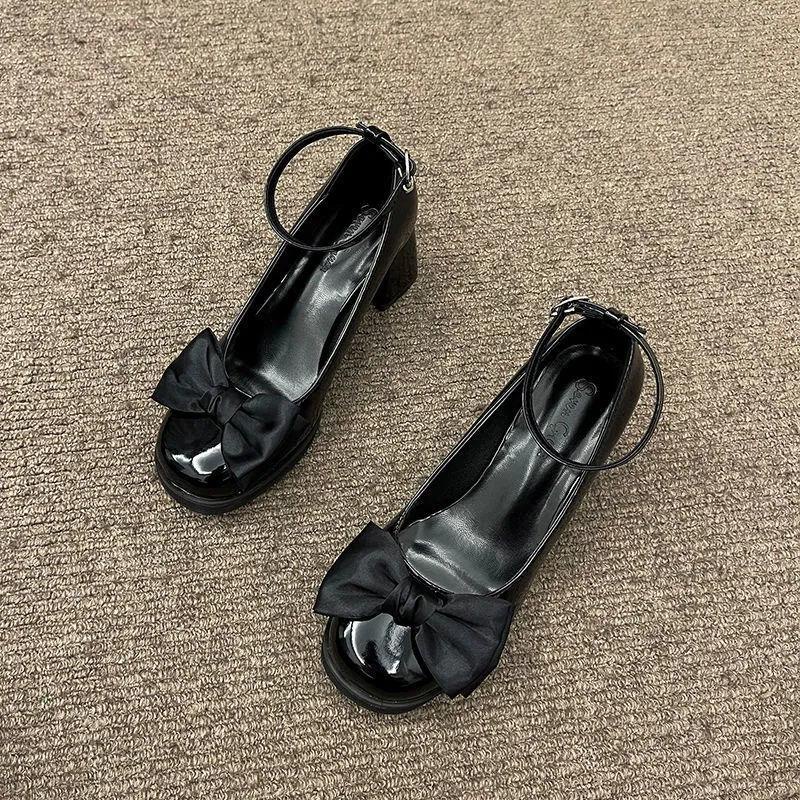 Giày Cao Gót Da Đế Dày Cài Khóa Đính Nơ Phong Cách Pháp Thời Trang Xuân Hè Dành Cho Nữ 2022