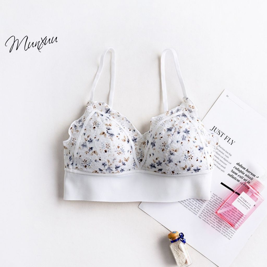 Áo ngực nữ hoa nhí tươi tắn trẻ trung Munxuu không gọng, đệm mỏng phối viền Su siêu mềm mịn thoáng mát - BR17