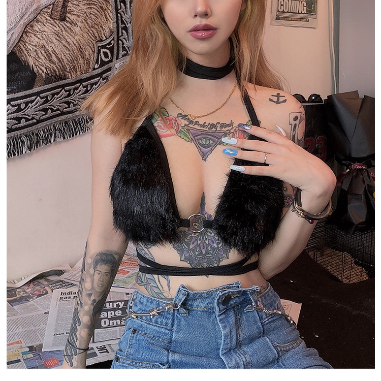 ANANA-đồ Lót Nhung Lông Gợi Cảm Hở Lưng Màu Trơn Có Vòng Kim Loại Hở Lưng Sex Cho Bé Kiêu Hãi